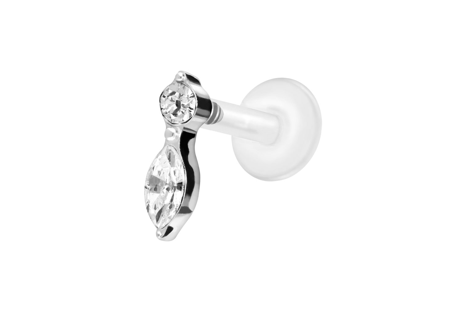 PTFE Labret Piercing mit Innengewinde + Titan-Aufsatz KRISTALLBLATT